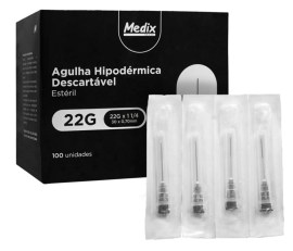 Agulha Hipodérmica Descartável 30 X 0,70 Mm (Preta) 22G X 11/4 - 100 Unid - Medix 